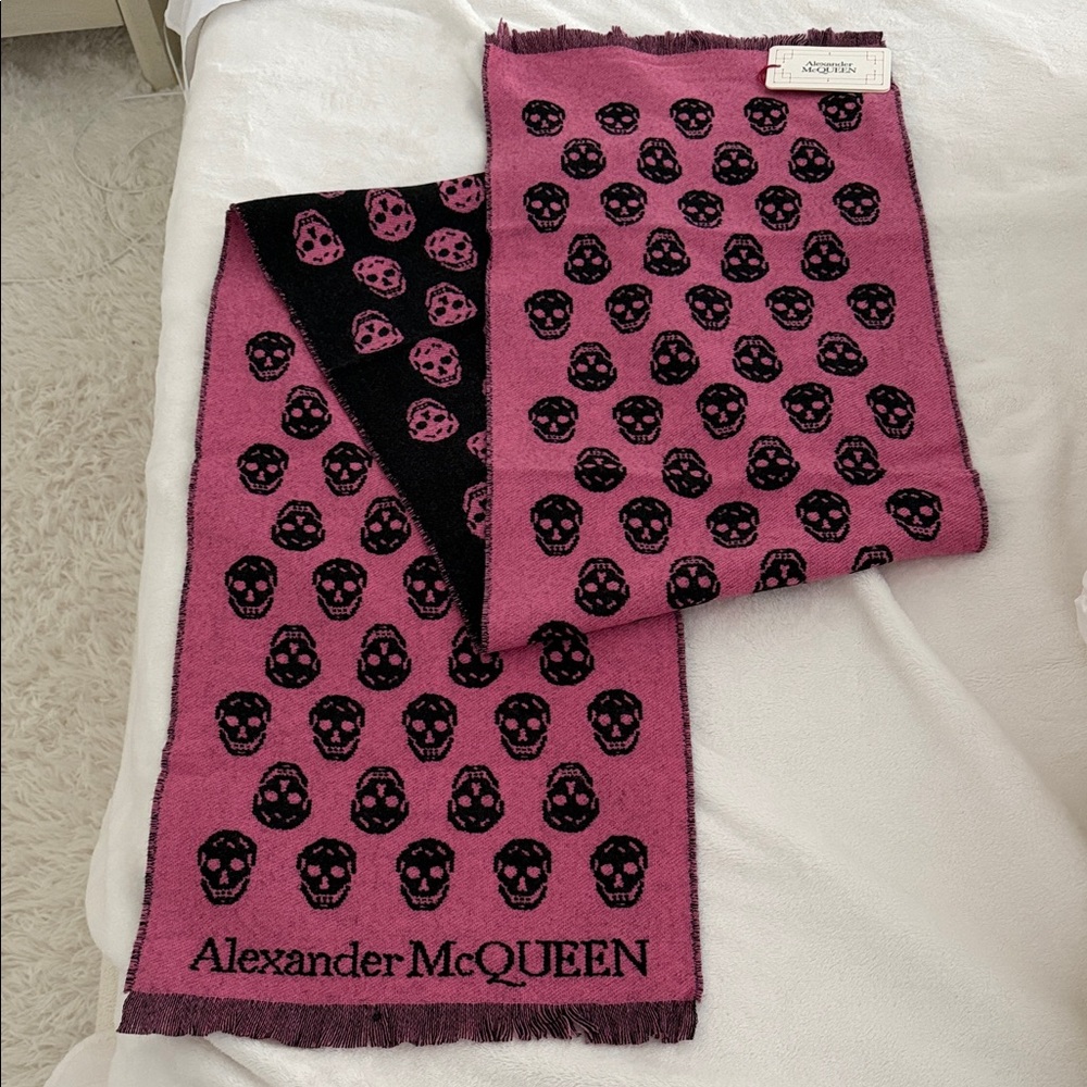 Alexander McQueen Pink and Black Skull Scarf